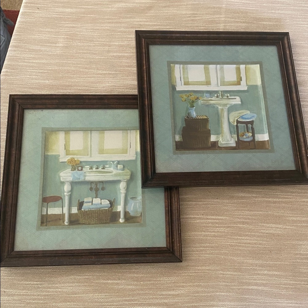 Vintage Framed Bathroom Art Prints Set of 2
